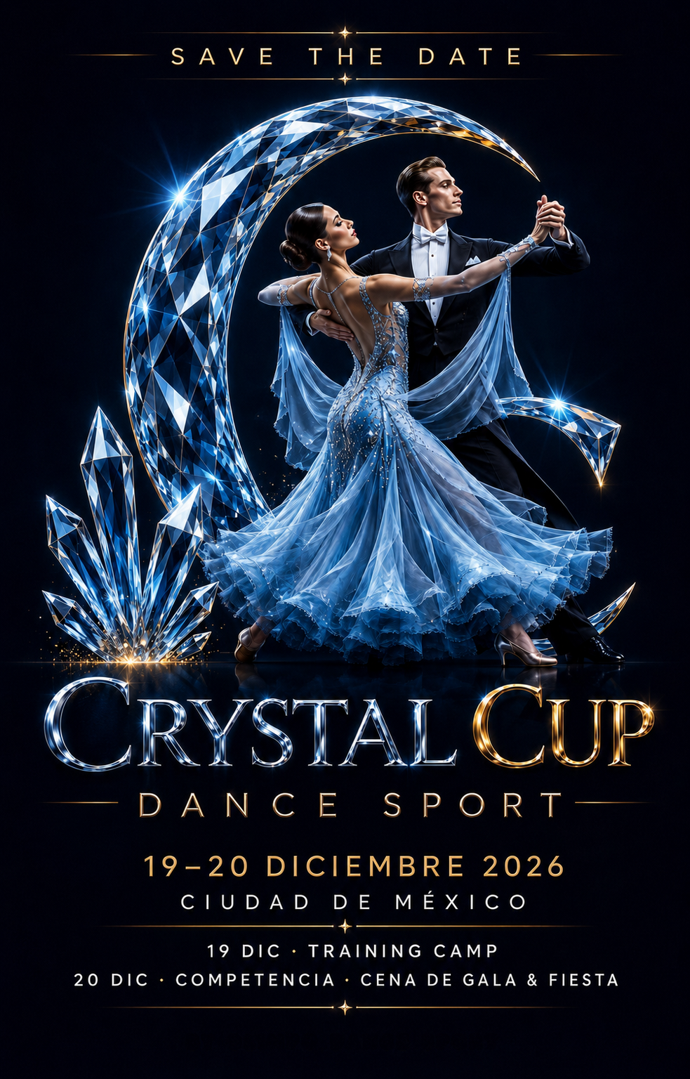 Flyer Save the Date de Crystal Cup Dance Sport con pareja de International Standard